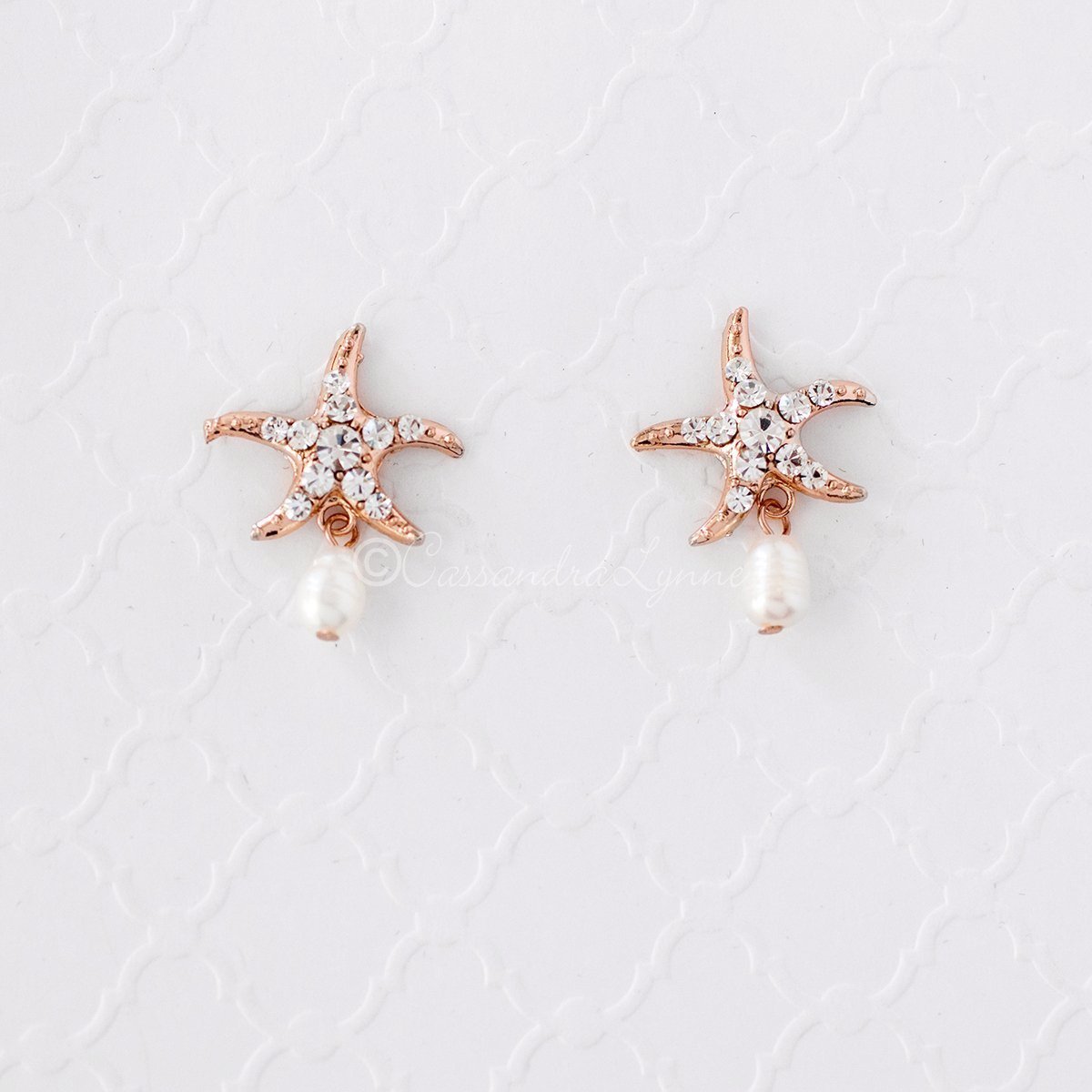 Beach Wedding Day Earrings of Crystal Starfish - Earrings - Cassandra Lynne