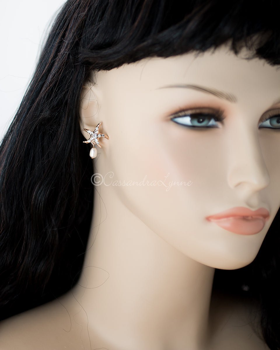 Beach Wedding Day Earrings of Crystal Starfish - Earrings - Cassandra Lynne