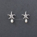 Beach Wedding Day Earrings of Crystal Starfish - Earrings - Cassandra Lynne