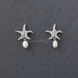 Beach Wedding Day Earrings of Crystal Starfish - Earrings - Cassandra Lynne