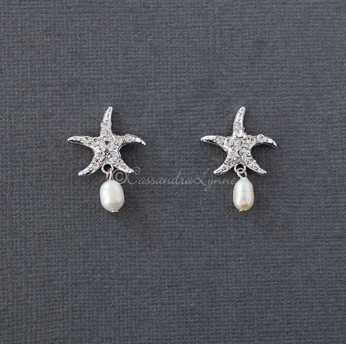 Beach Wedding Day Earrings of Crystal Starfish - Earrings - Cassandra Lynne