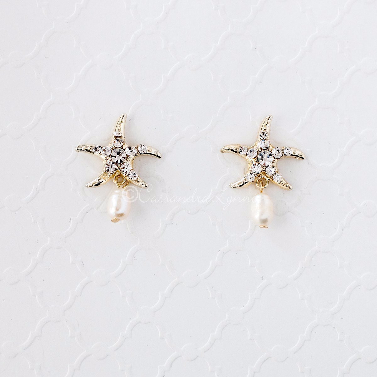 Beach Wedding Day Earrings of Crystal Starfish - Earrings - Cassandra Lynne
