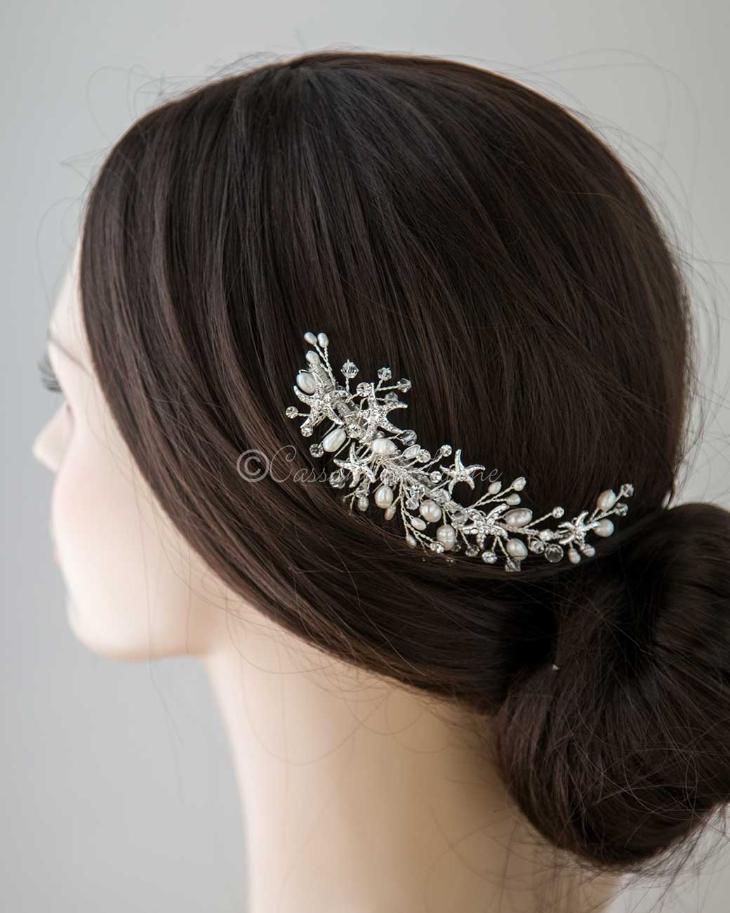 Beach Wedding Hair Comb with Starfish and Pearls - Cassandra Lynne