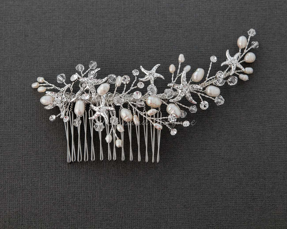 Beach Wedding Hair Comb with Starfish and Pearls - Cassandra Lynne