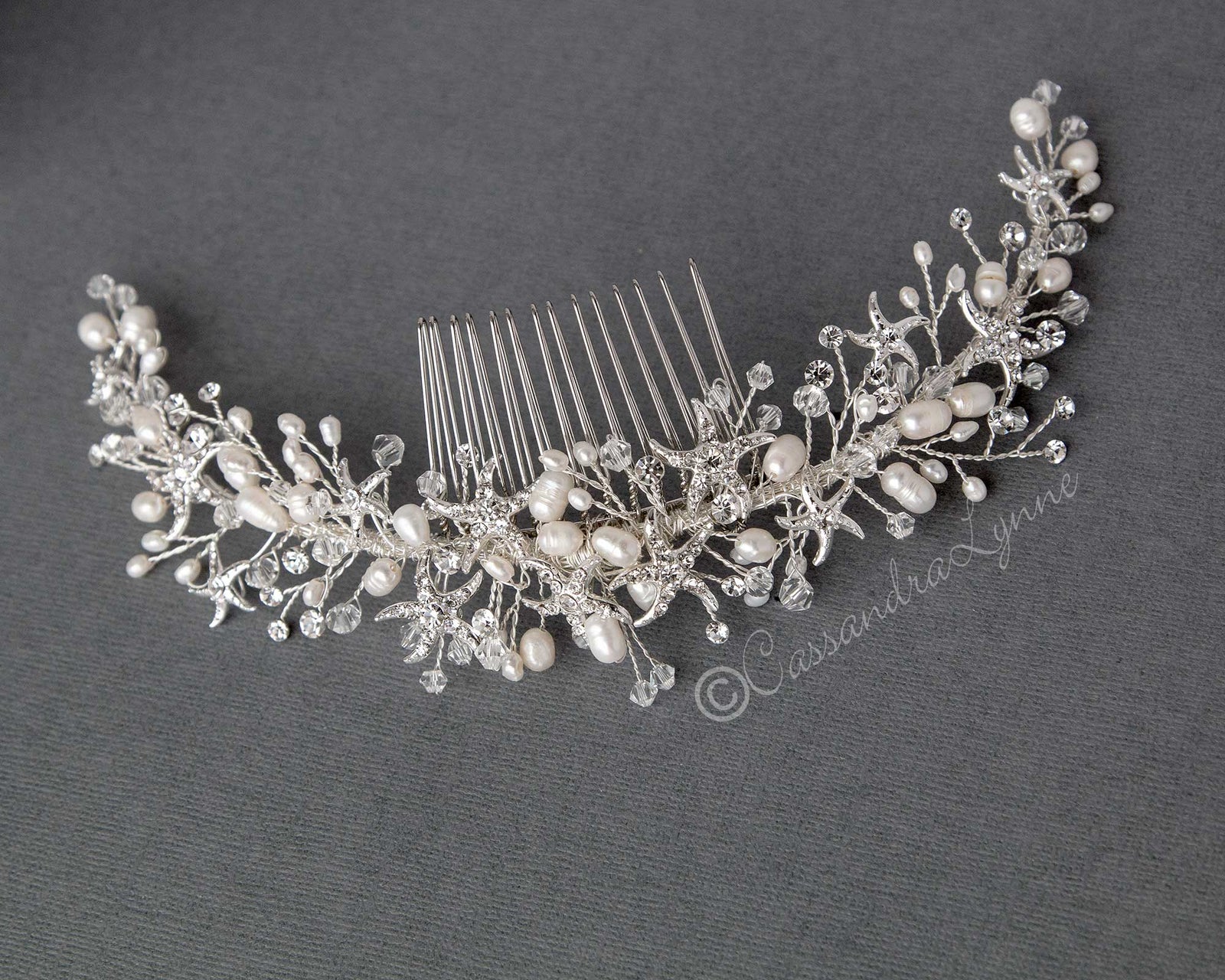 Crystal and Freshwater Pearl bridal newest headpiece comb, small crystal and pearl tiara