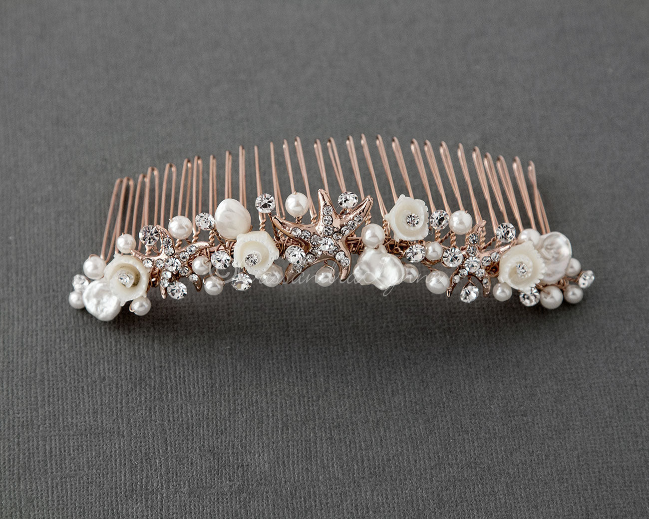 Beach Wedding Headpiece of Starfish and Shell Flowers - Hair Comb - Cassandra Lynne