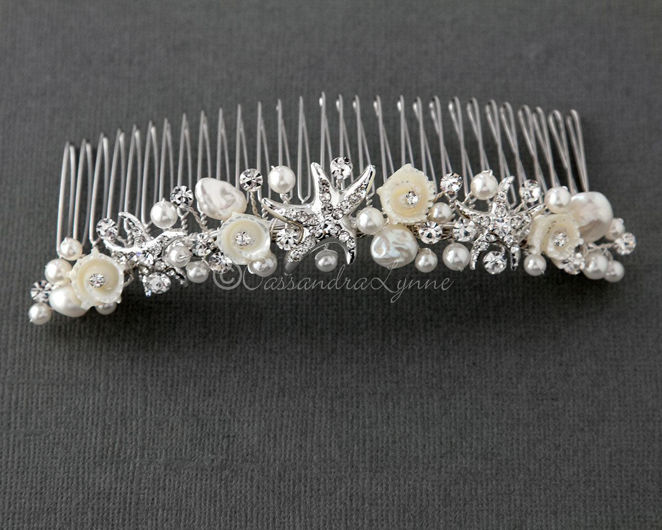 Beach Wedding Headpiece of Starfish and Shell Flowers - Hair Comb - Cassandra Lynne