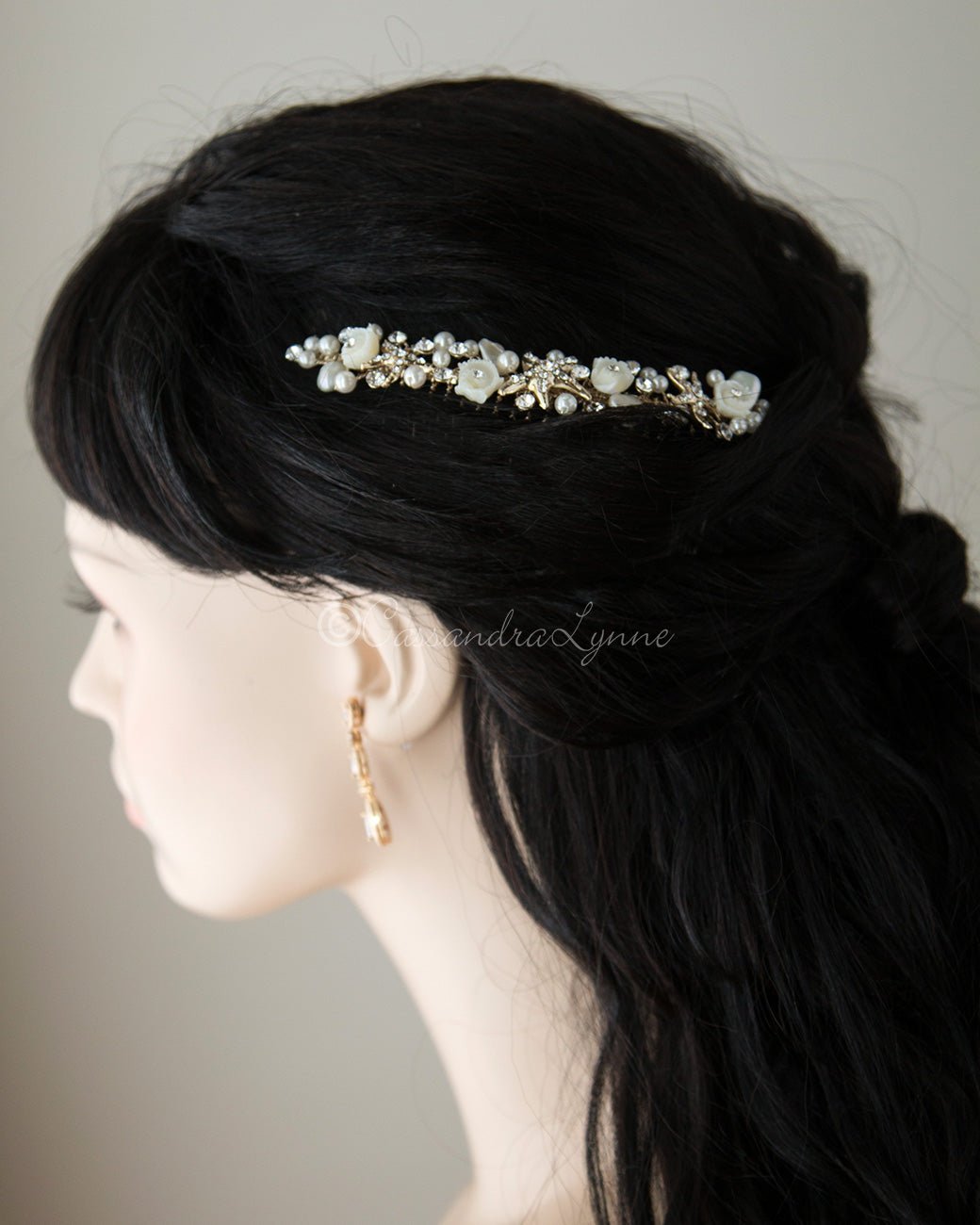 Beach Wedding Headpiece of Starfish and Shell Flowers - Cassandra Lynne