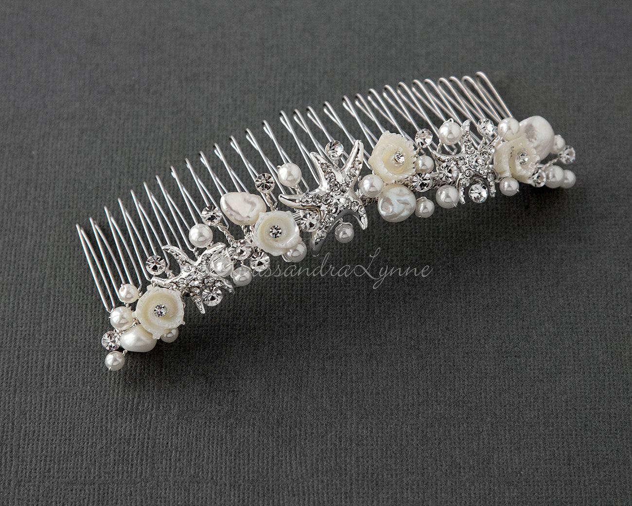 Beach Wedding Headpiece of Starfish and Shell Flowers - Cassandra Lynne