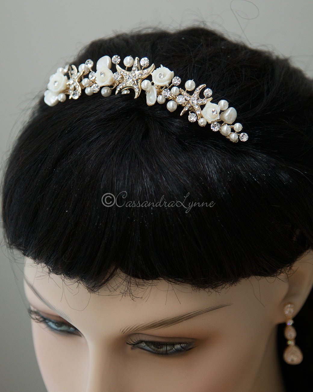 Beach Wedding Headpiece of Starfish and Shell Flowers - Cassandra Lynne