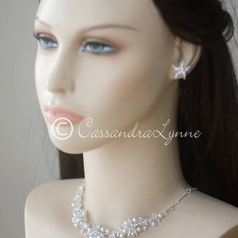 Beach Wedding Necklace Set of Starfish Crystals and Pearls - Necklace Set - Cassandra Lynne