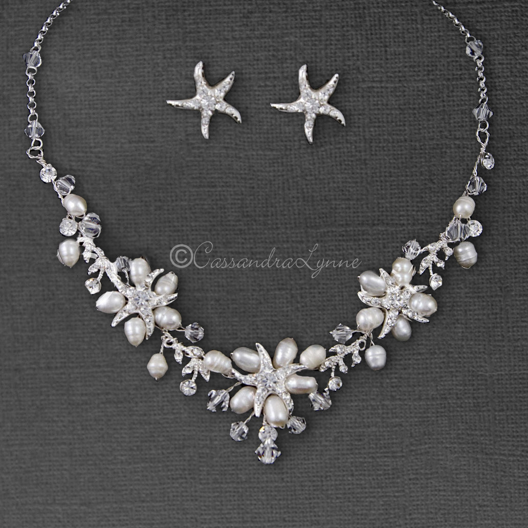 Beach Wedding Necklace Set of Starfish Crystals and Pearls - Necklace Set - Cassandra Lynne