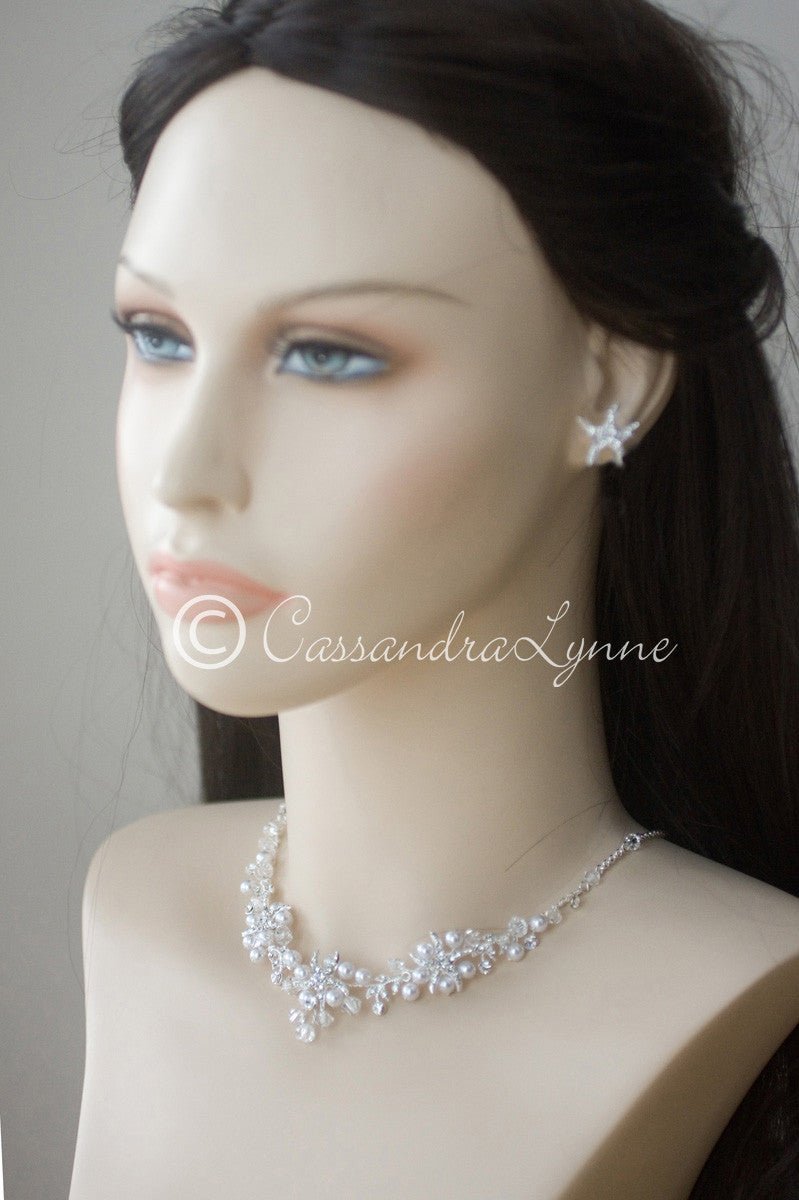 Beach Wedding Necklace Set of Starfish Crystals and Pearls - Cassandra Lynne