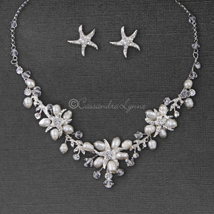 Beach Wedding Necklace Set of Starfish Crystals and Pearls