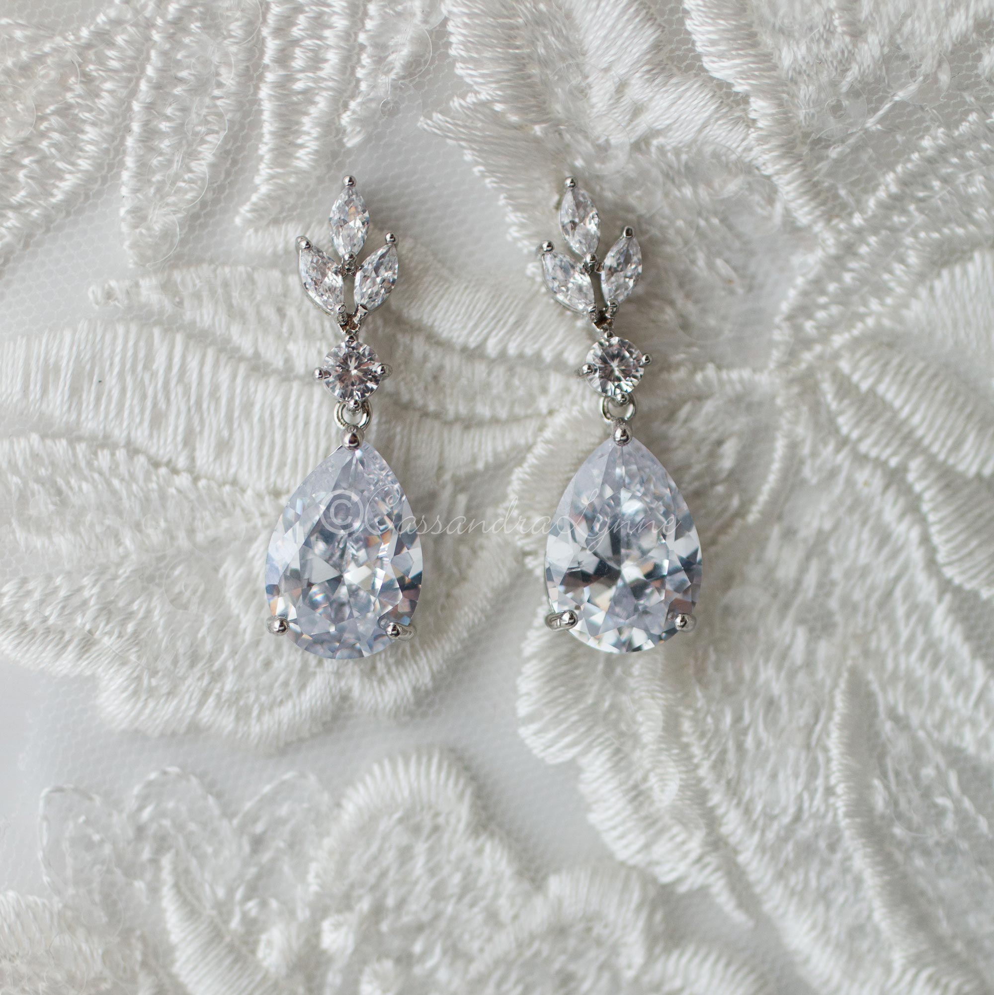 Bridal Earrings of Pear Drop CZ