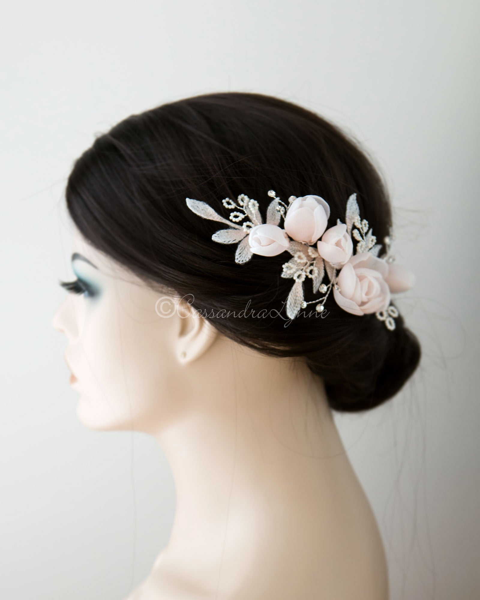 Blush Pink Flowers Bridal Hair Clip - Cassandra Lynne