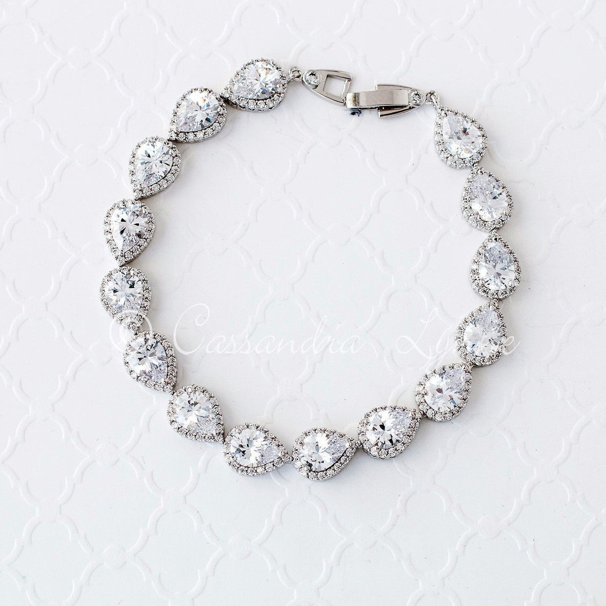 Bridal Bracelet of Teardrop Pave Set CZ - Bracelet - Cassandra Lynne