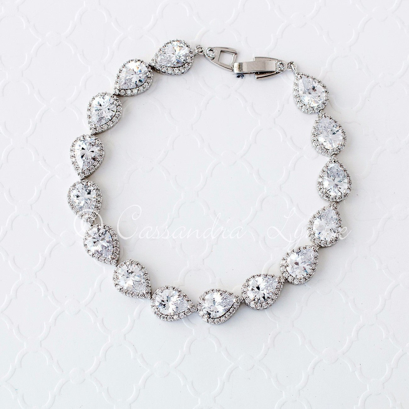 Bridal Bracelet of Teardrop Pave Set CZ - Cassandra Lynne