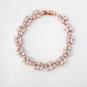 Rose Gold Bridal Bracelet with Marquise Leaf CZ