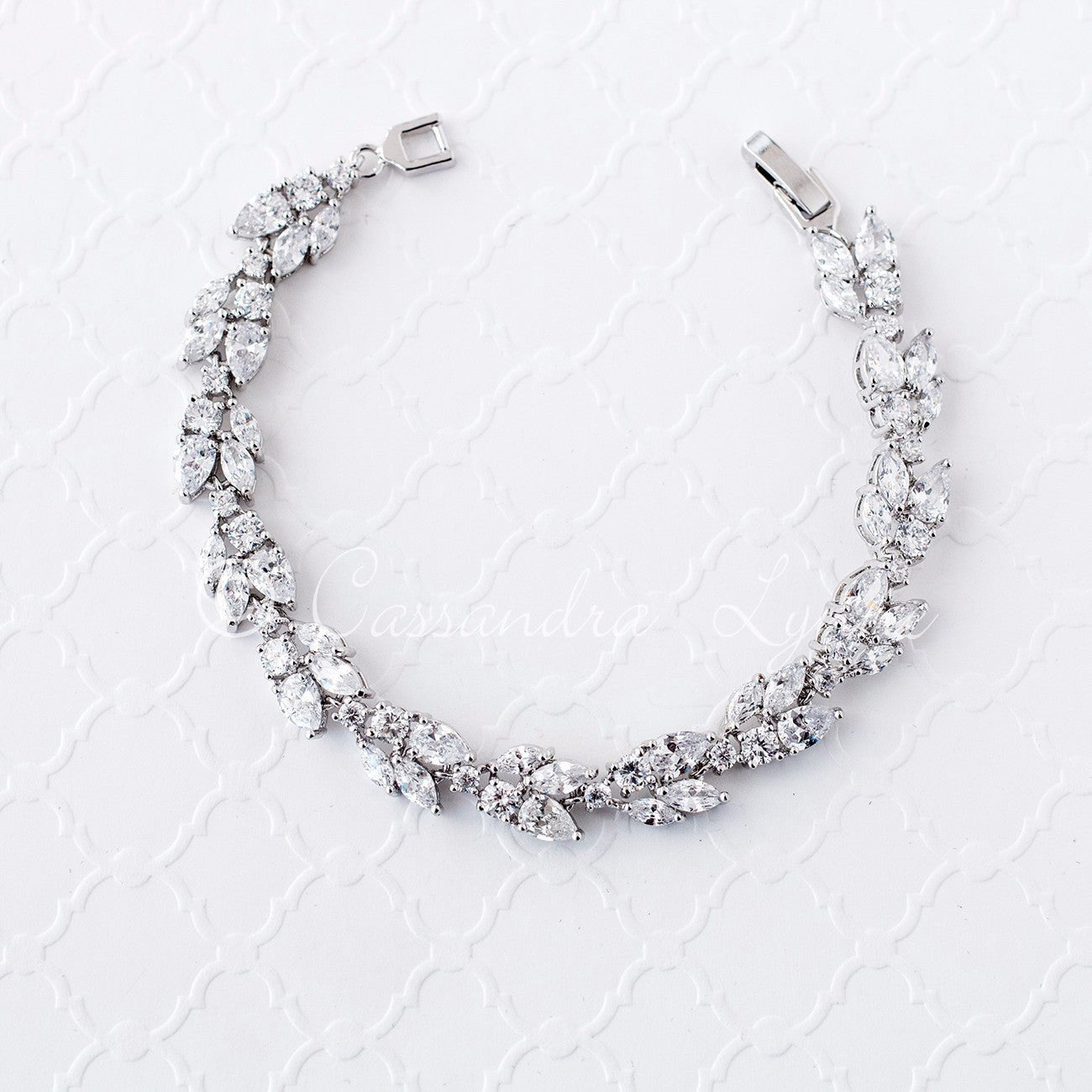 silver marquise leaf wedding bracelet