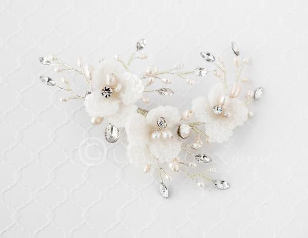 Bridal Clip Set of Sequin Flowers and Pearls - Cassandra Lynne