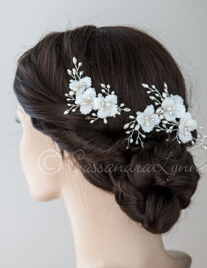Bridal Clip Set of Sequin Flowers and Pearls