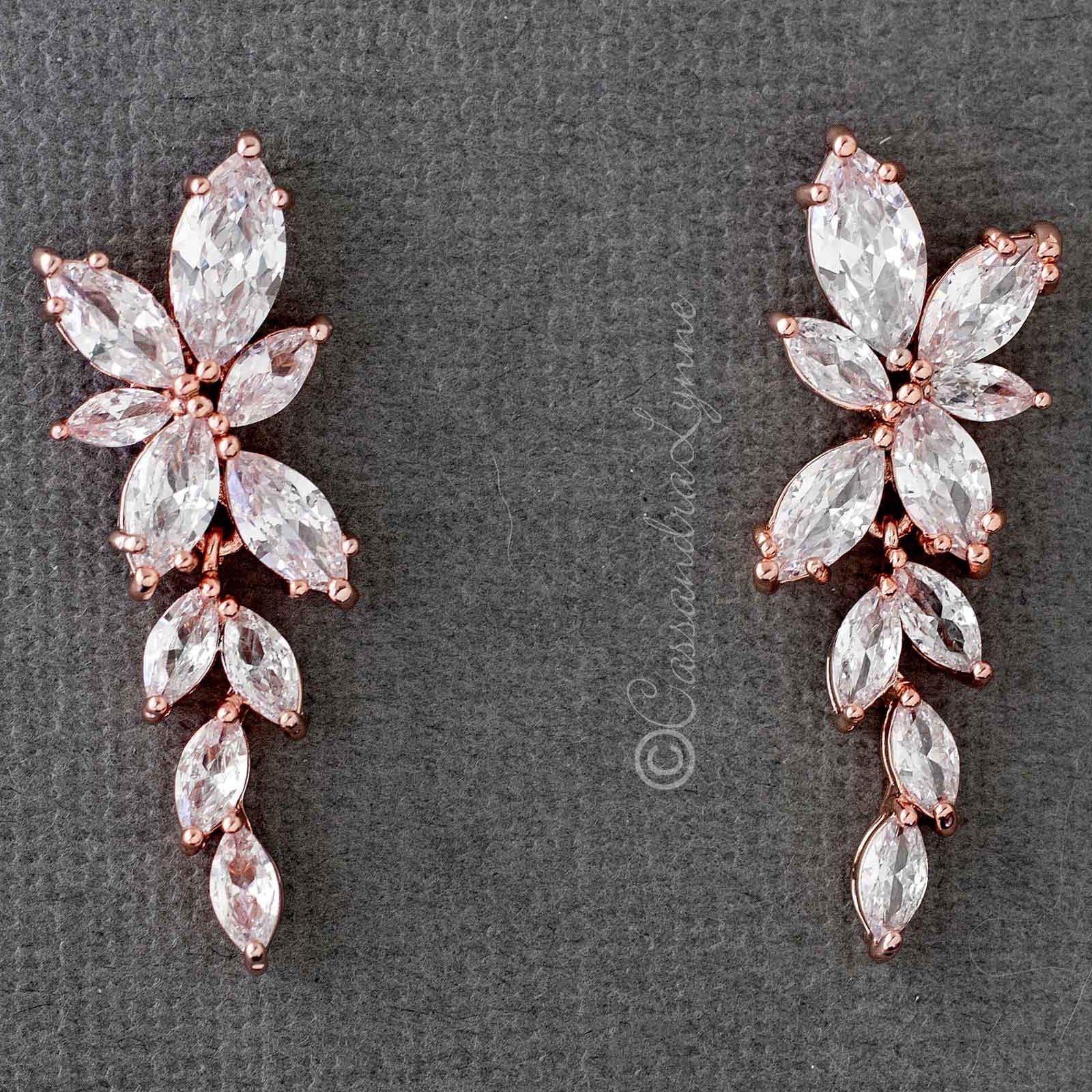 Bridal CZ Earrings of Marquise Flowers - earrings - Cassandra Lynne