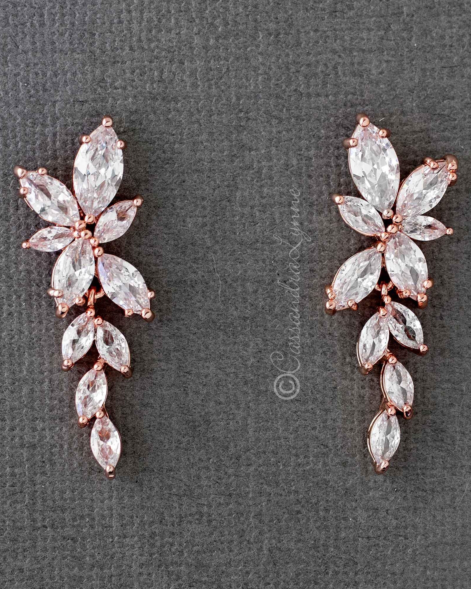Bridal CZ Earrings of Marquise Flowers - earrings - Cassandra Lynne