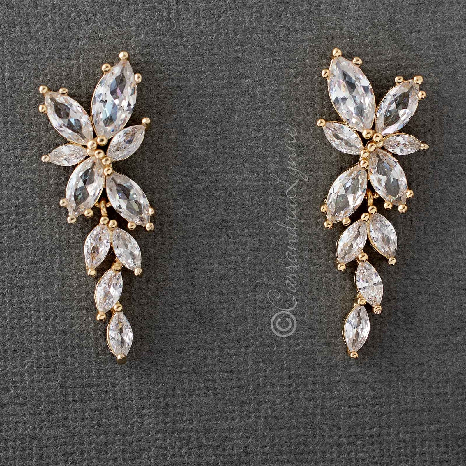 Bridal CZ Earrings of Marquise Flowers - earrings - Cassandra Lynne