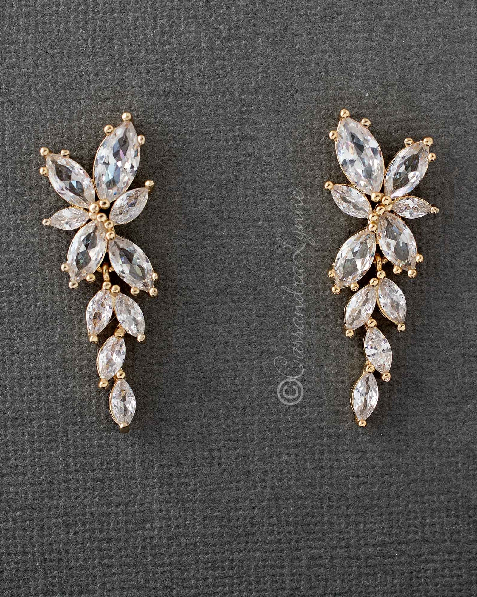 Bridal CZ Earrings of Marquise Flowers - earrings - Cassandra Lynne