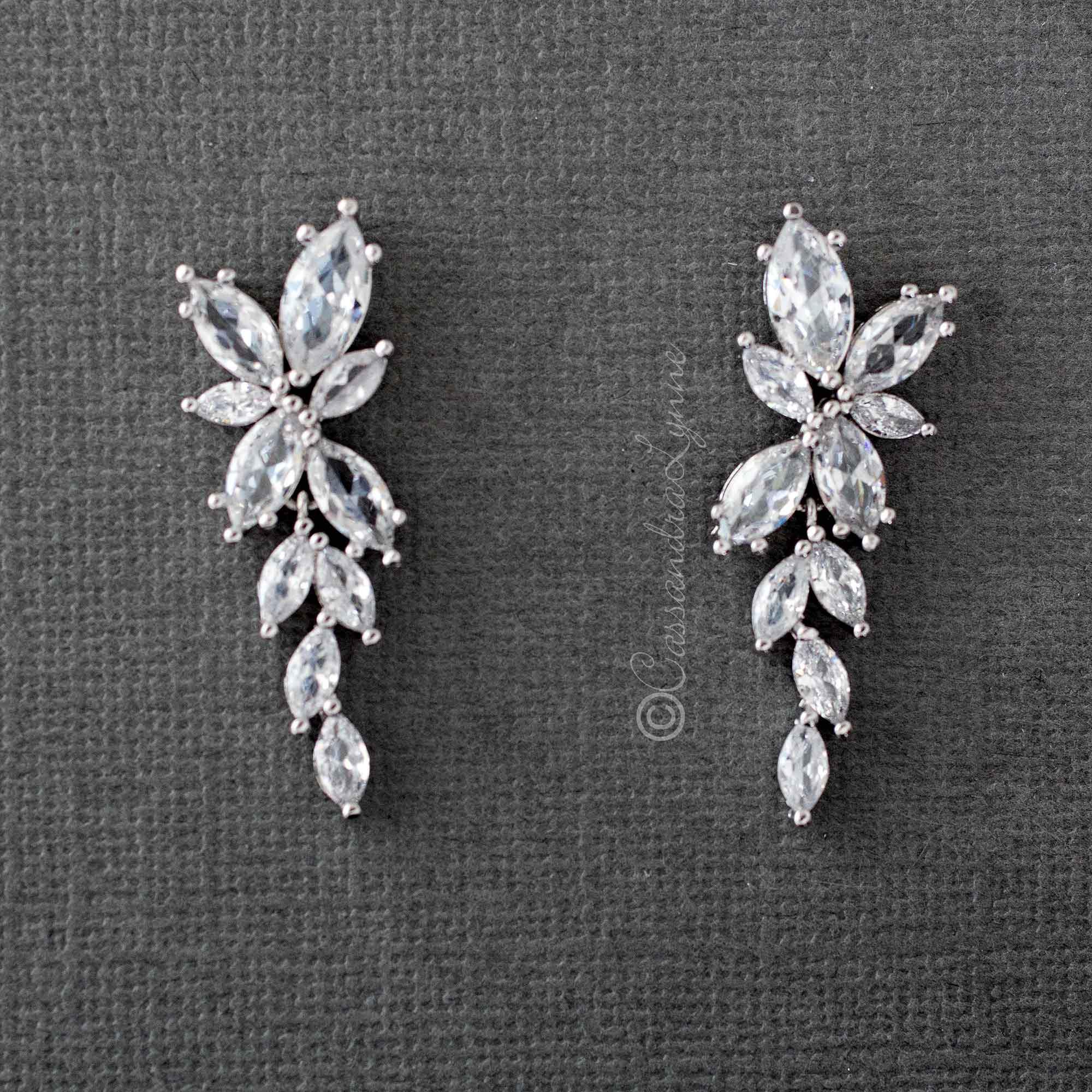 Bridal CZ Earrings of Marquise Flowers - earrings - Cassandra Lynne
