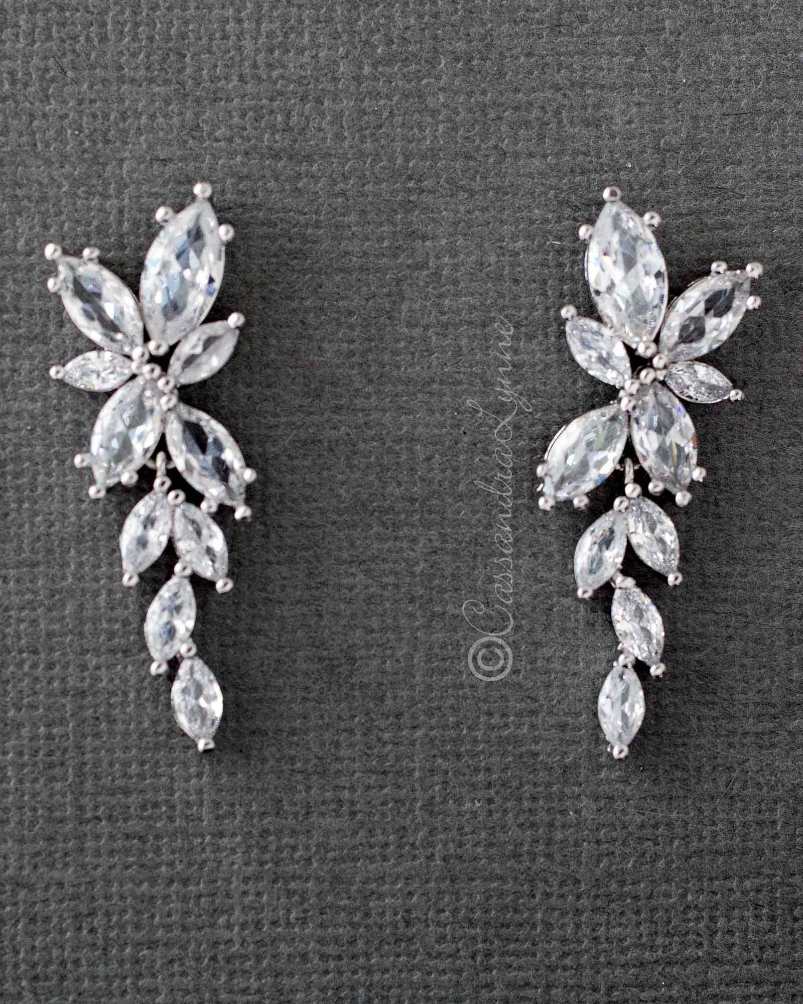 Bridal CZ Earrings of Marquise Flowers - earrings - Cassandra Lynne