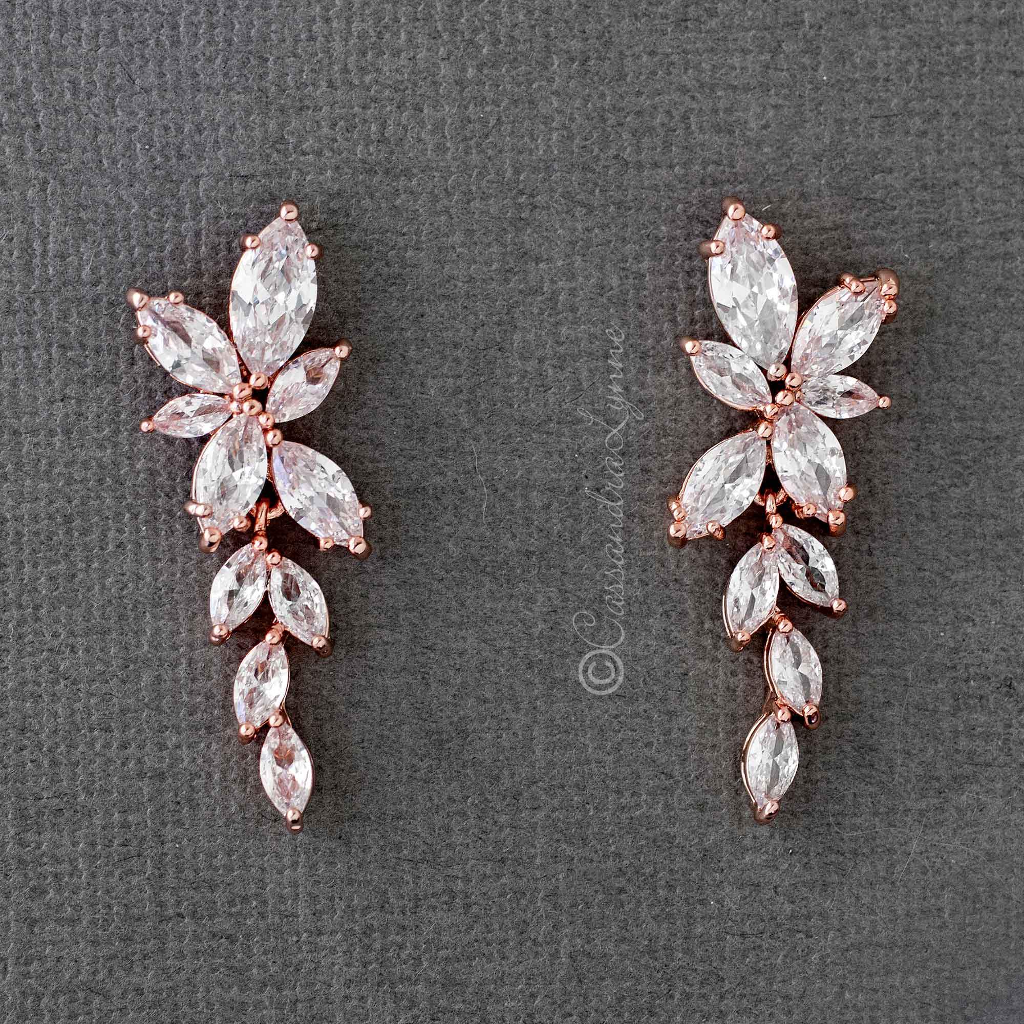 Bridal CZ Earrings of Marquise Flowers