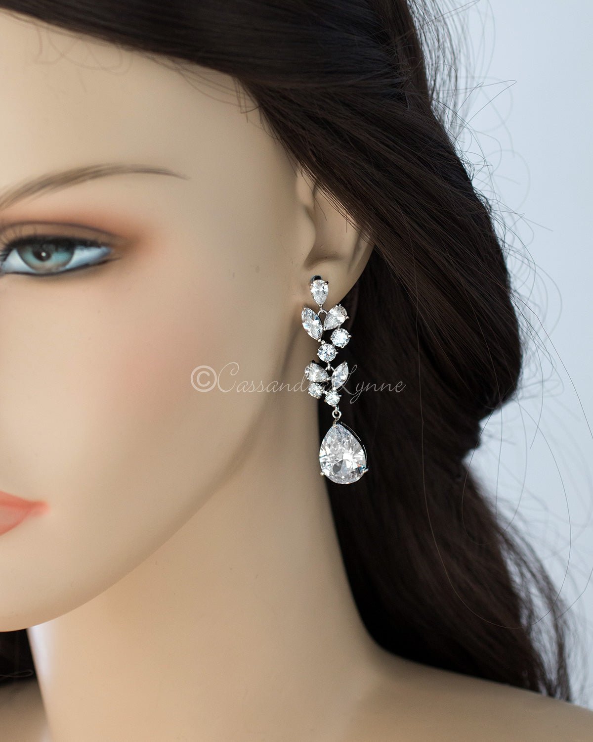 Bridal Earrings of Large CZ Drops - Cassandra Lynne
