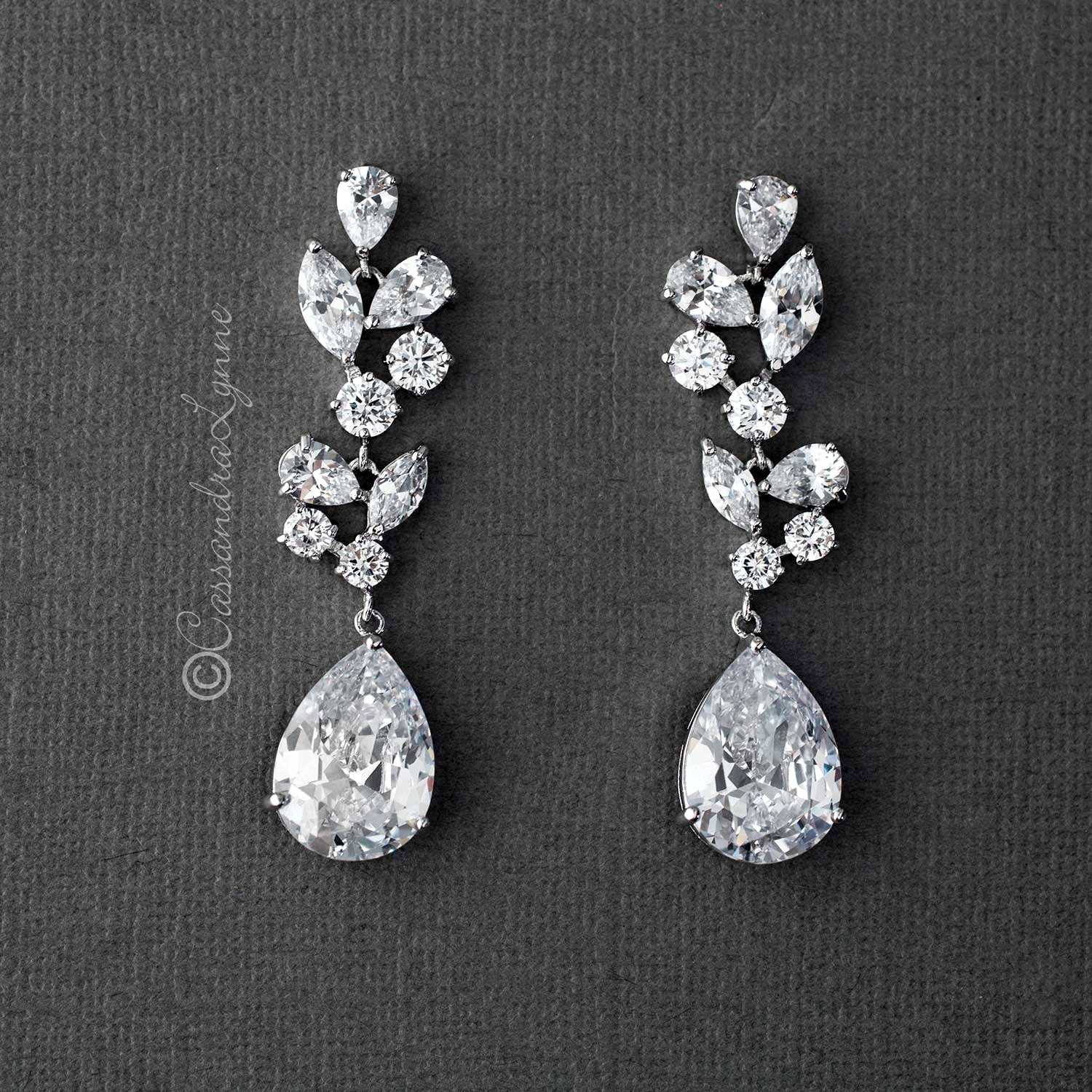Bridal Earrings of Large CZ Drops