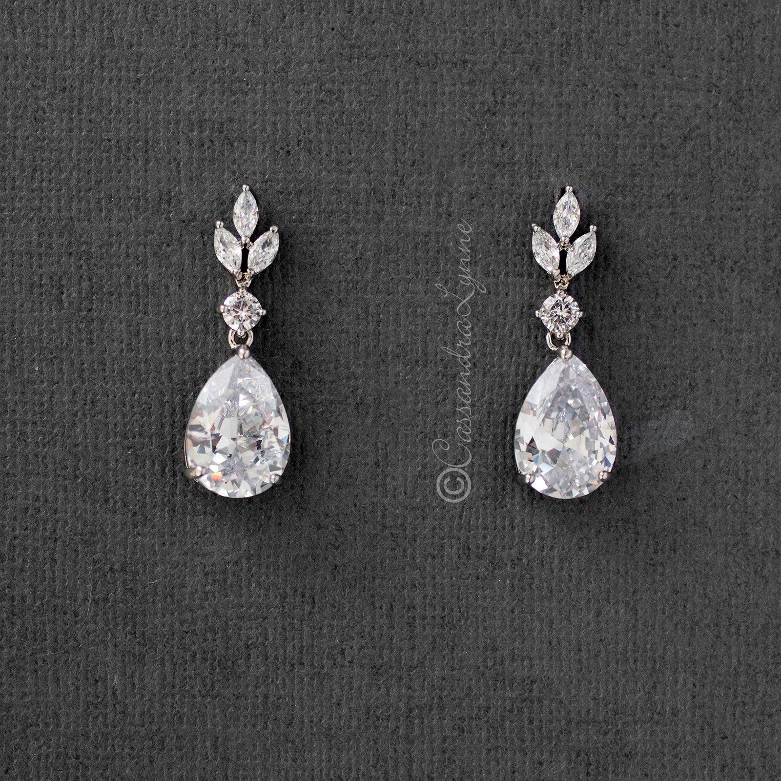 Bridal Earrings of Pear Drop CZ - Cassandra Lynne