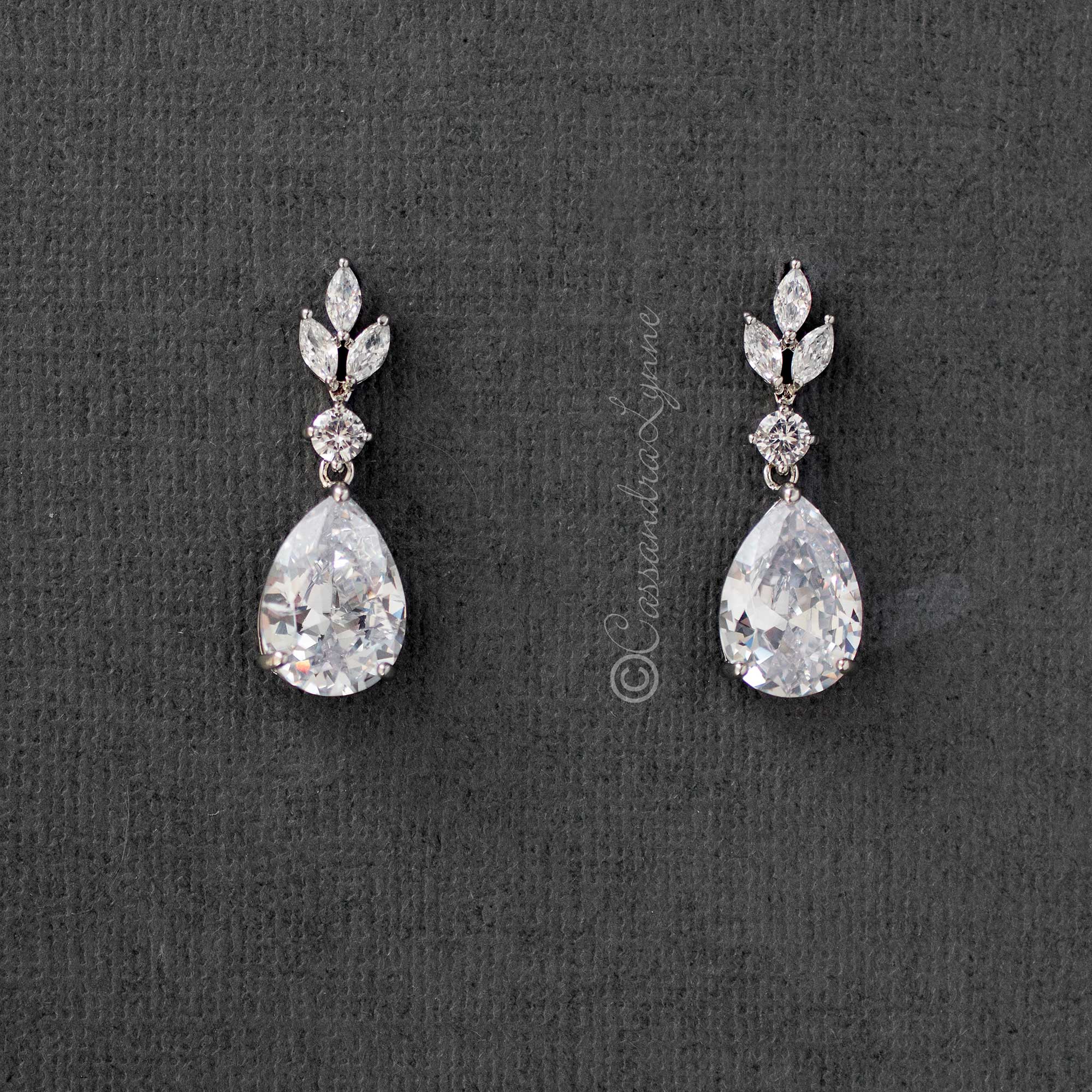 Bridal Earrings of Pear Drop CZ - Cassandra Lynne