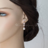 Bridal Earrings of Teardrop Pearls and CZ - Earrings - Cassandra Lynne