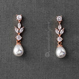 Bridal Earrings of Teardrop Pearls and CZ - Earrings - Cassandra Lynne