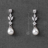 Bridal Earrings of Teardrop Pearls and CZ - Earrings - Cassandra Lynne