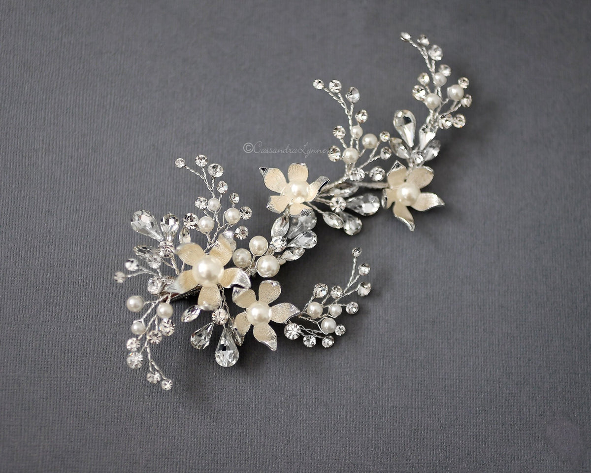 Bridal Hair Clip of Pearl Flowers - Cassandra Lynne