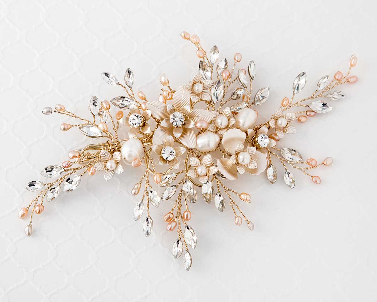 Bridal Hair Clip with Marquise and Pearl Sprays - Cassandra Lynne