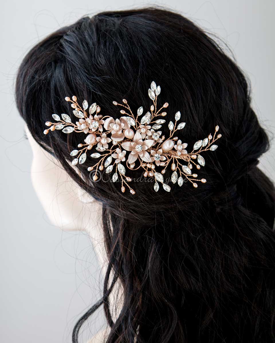 Bridal Hair Clip with Marquise and Pearl Sprays - Cassandra Lynne