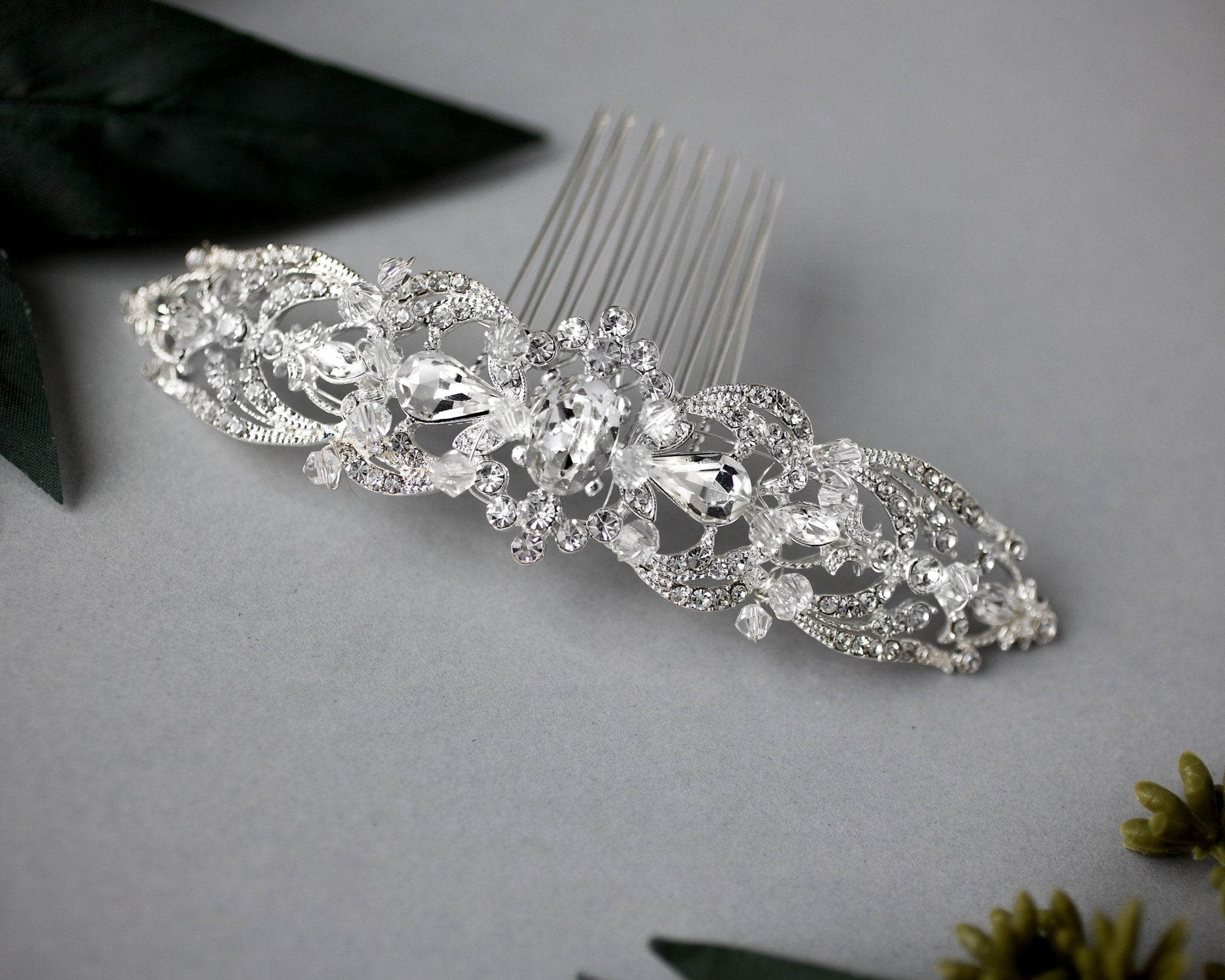 Bridal Hair Comb with Oval Jewel Center - Hair Comb - Cassandra Lynne