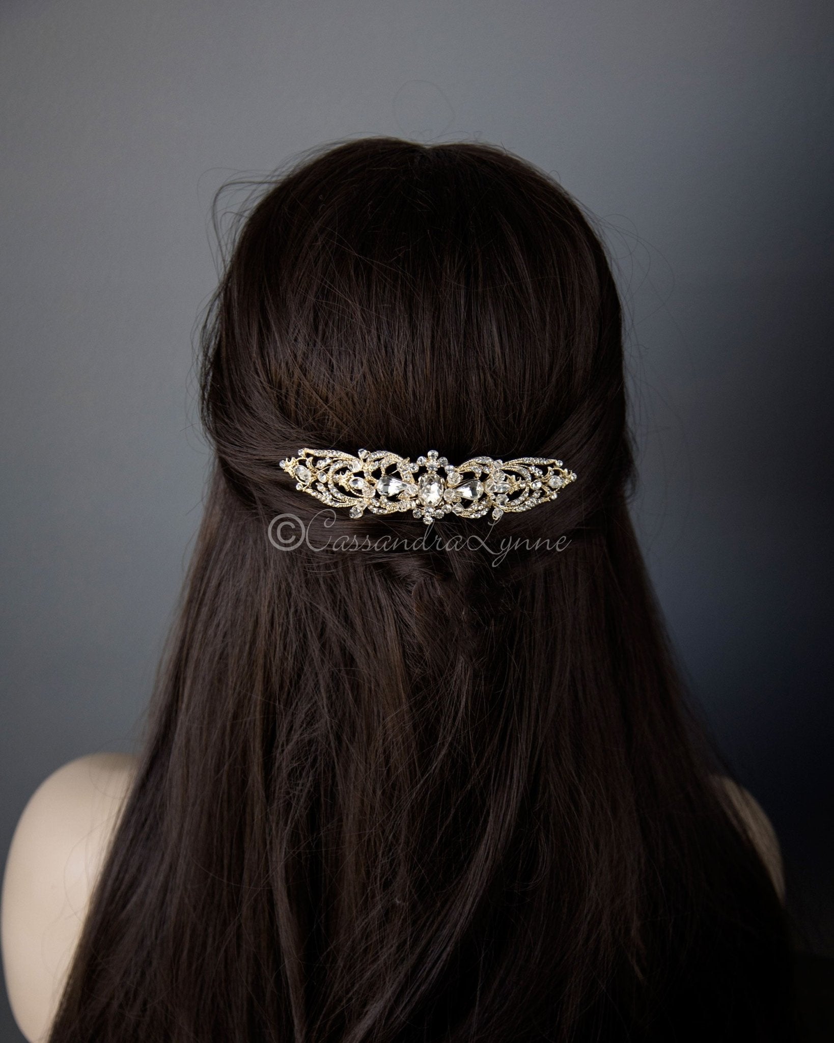 Bridal Hair Comb with Oval Jewel Center - Cassandra Lynne