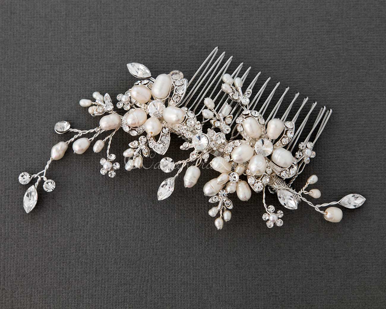 Bridal Hair Comb with Pearl Rhinestone Flowers - Hair Comb - Cassandra Lynne