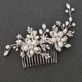 Bridal Hair Comb with Pearl Rhinestone Flowers - Hair Comb - Cassandra Lynne