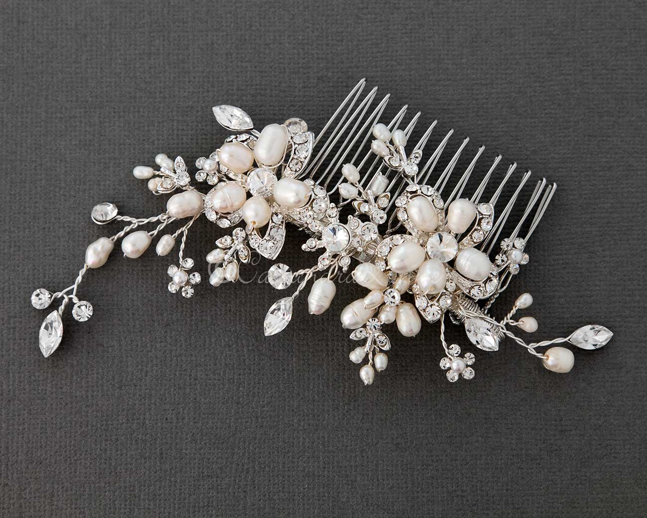 Bridal Hair Comb with Pearl Rhinestone Flowers - Cassandra Lynne