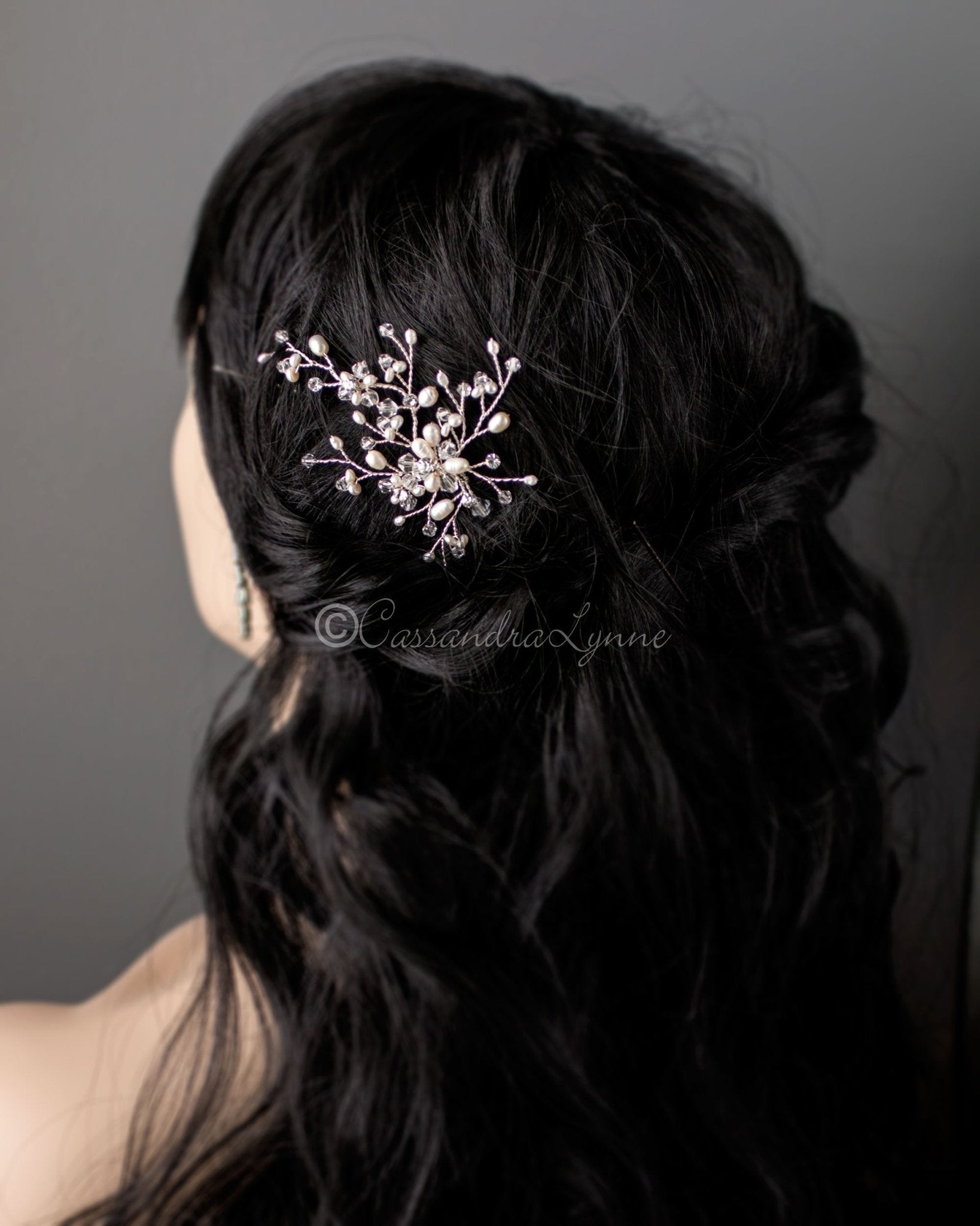 Bridal Hair Pin of Freshwater Pearls and Crystal Beads - Hair Pins - Cassandra Lynne