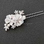 Bridal Hair Pin of Ivory Fabric Flowers and Pearls - Hair Pins - Cassandra Lynne
